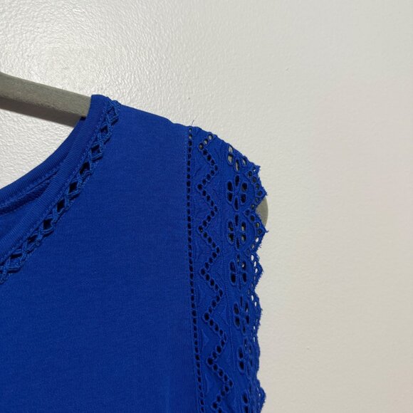 Talbots Blue Sleeveless Lace Trim Dress L - Picture 2 of 6